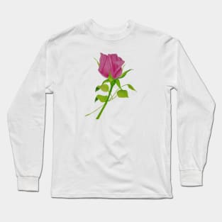 Pink rose stem, handpainted gouache flower Long Sleeve T-Shirt